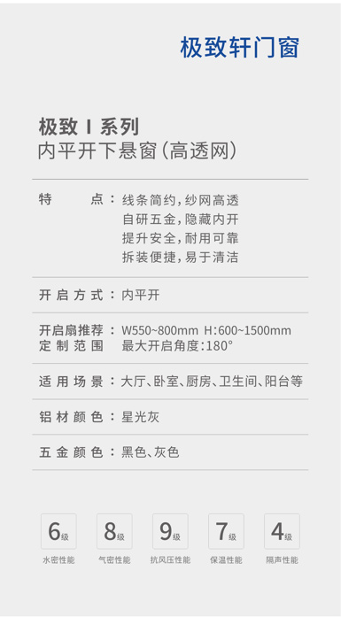 極致Ⅰ系列內平開下懸窗（高透網）